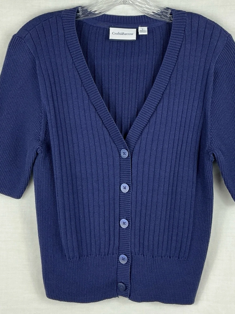 CROFT&BARROW Short Sleeve Navy Cotton Cardigan Womens L